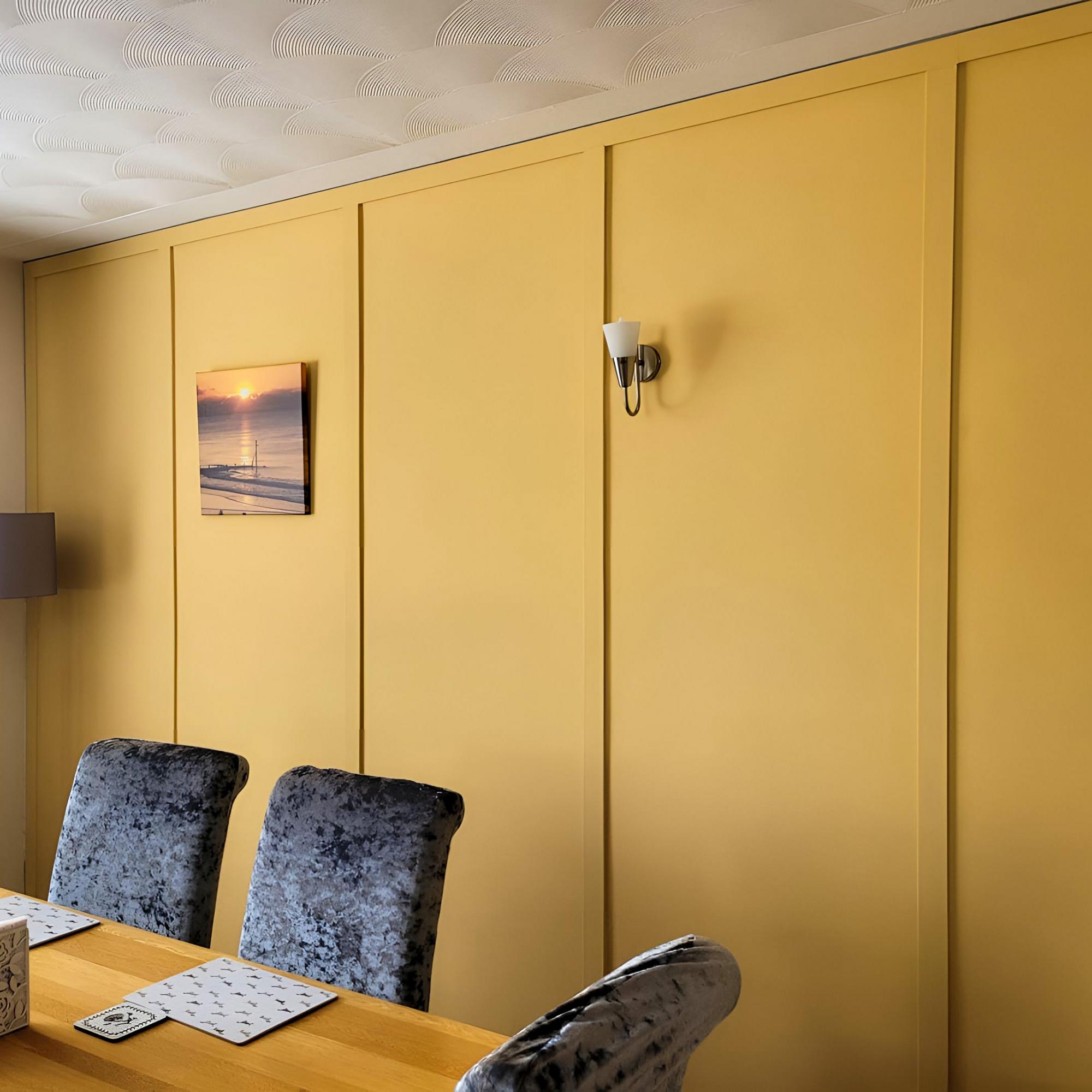 Yellow Shaker Panelling One Column Floor to Ceiling in Dining Room