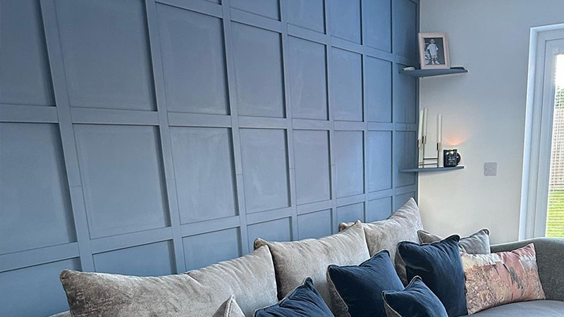 Blue Full Height Shaker Panelling in Living Room