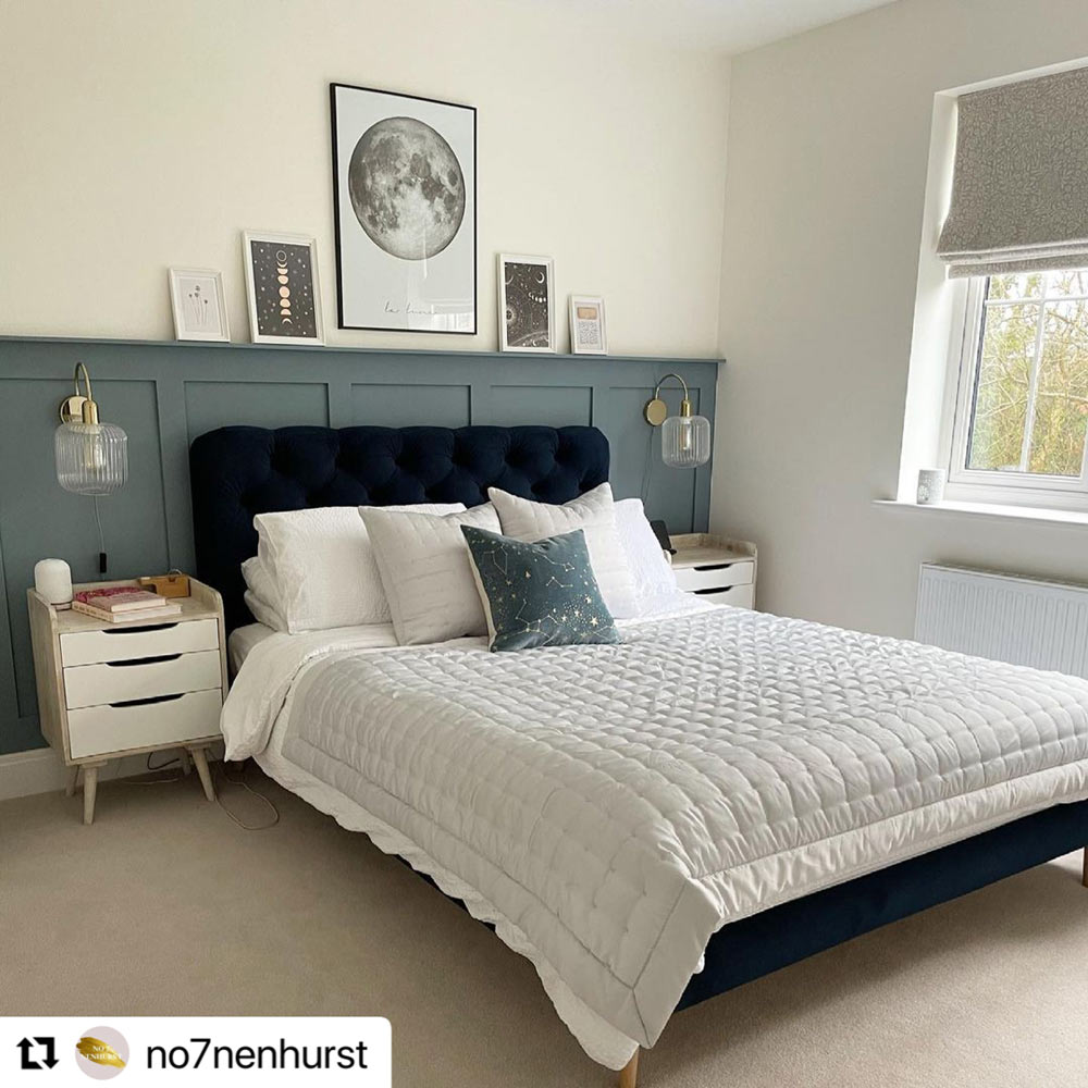 Blue panelling in bedroom