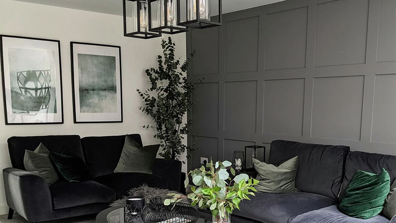 Grey Square Panelling in Living Room