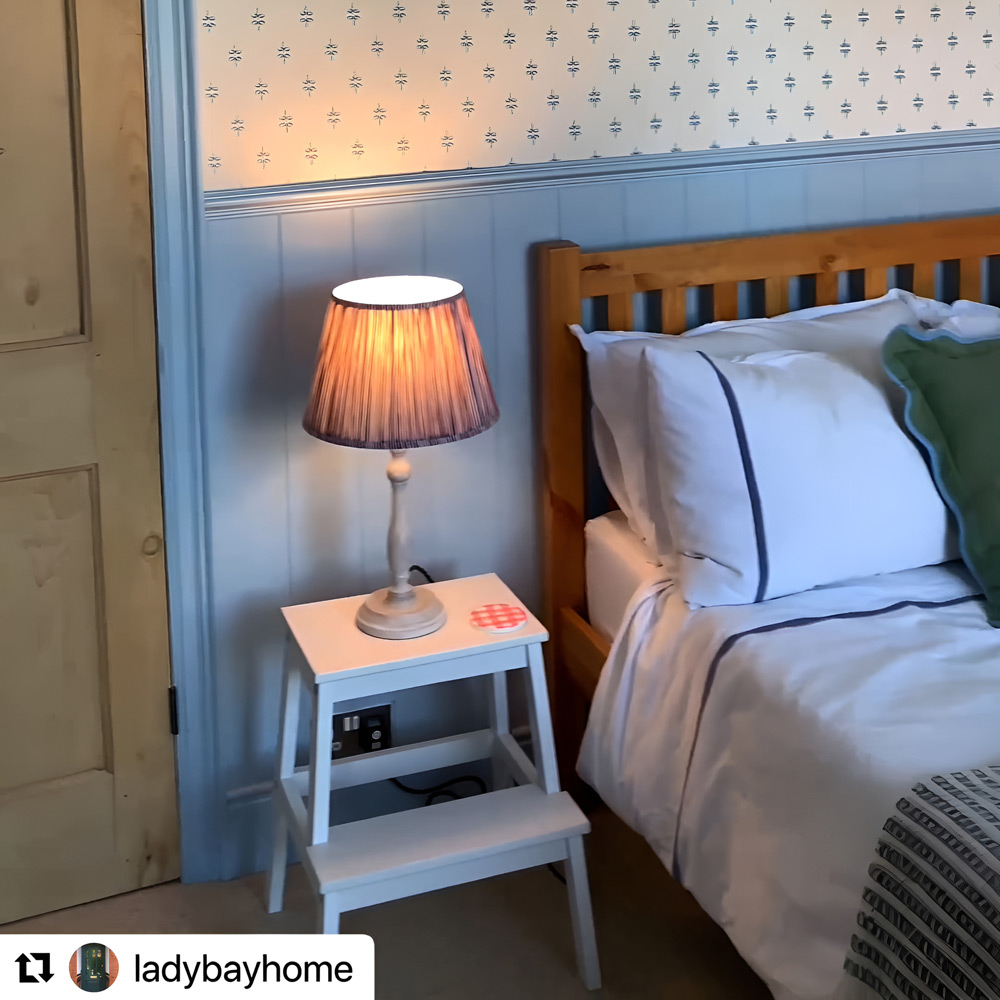 Blue panelling in bedroom